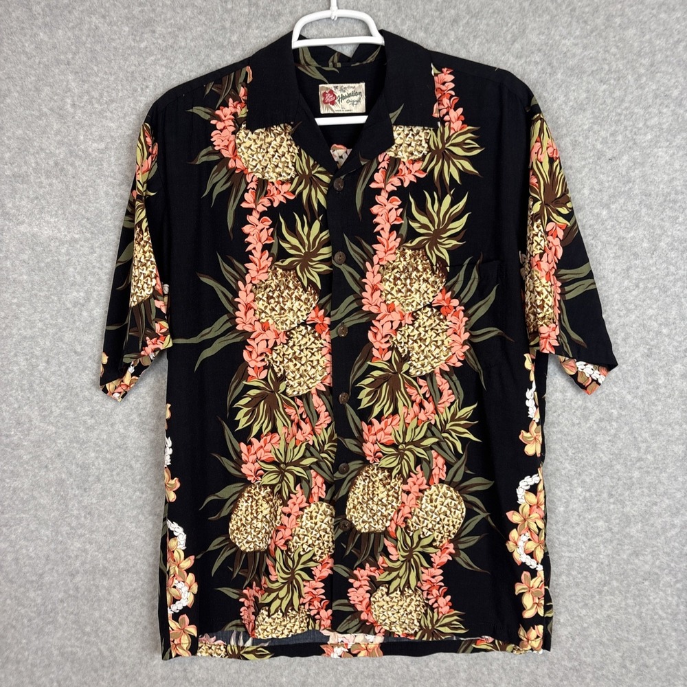 Hilo Hattie Shirt Mens Large Hawaiian Pineapple Print Button Down Tropical